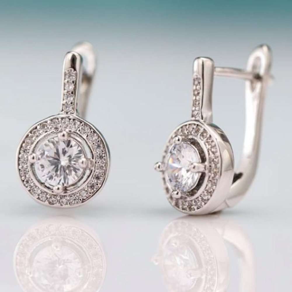 New 925 Sterling Silver Round Stud Diamon Earrings - Picture 2 of 5